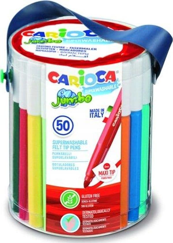 Pennarelli Jumbo - punta 6 0mm - colori assortiti - lavabili - Carioca - barattolo 50 pezzi Giochi e giocattoli/Attività creative/Accessori per disegnare e colorare/Pennelli Eurocartuccia - Pavullo, Commerciovirtuoso.it