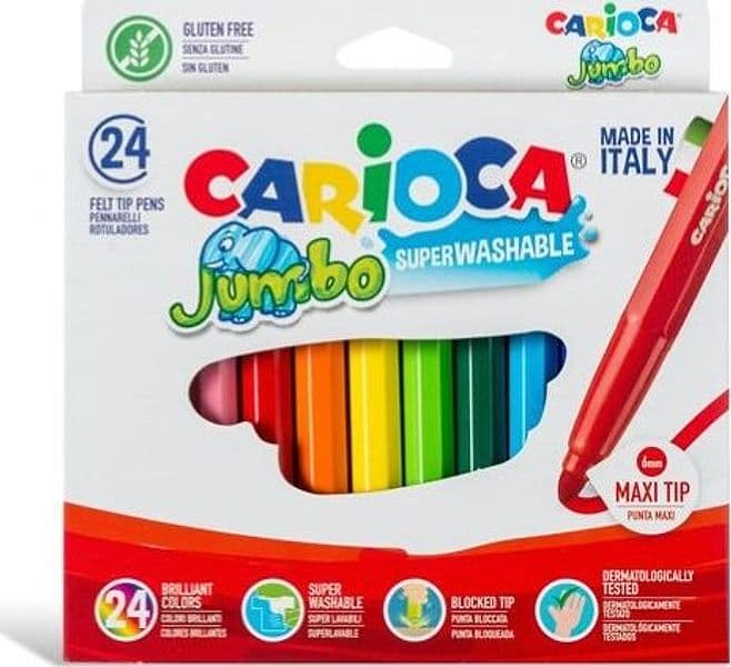 Pennarelli Jumbo - punta 6 0mm - colori assortiti - lavabili - Carioca - scatola 24 pezzi Giochi e giocattoli/Attività creative/Accessori per disegnare e colorare/Pennelli Eurocartuccia - Pavullo, Commerciovirtuoso.it