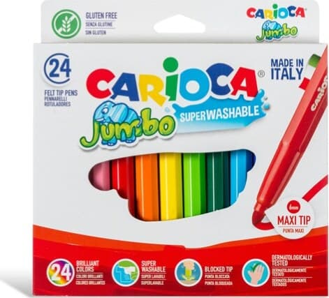 Pennarelli Jumbo - punta 6 0mm - colori assortiti - lavabili - Carioca - scatola 24 pezzi Giochi e giocattoli/Attività creative/Accessori per disegnare e colorare/Pennelli Eurocartuccia - Pavullo, Commerciovirtuoso.it