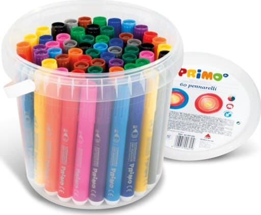 Pennarelli Jumbo - punta D7 6mm - colori assortiti - Primo - secchiello 60 pezzi Giochi e giocattoli/Attività creative/Accessori per disegnare e colorare/Pennelli Eurocartuccia - Pavullo, Commerciovirtuoso.it
