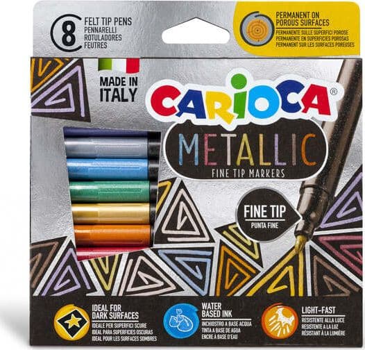 Pennarelli Metallic - punta fine - colori assortiti - Carioca - scatola 8 pezzi Giochi e giocattoli/Attività creative/Accessori per disegnare e colorare/Pennelli Eurocartuccia - Pavullo, Commerciovirtuoso.it