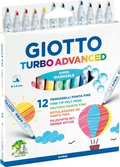Pennarelli Turbo Advanced - punta 2 8mm - colori assortiti - Giotto - astuccio 12 pezzi Giochi e giocattoli/Attività creative/Accessori per disegnare e colorare/Pennelli Eurocartuccia - Pavullo, Commerciovirtuoso.it