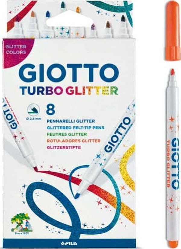 Pennarelli Turbo Glitter - punta 2 8mm - colori assortiti - Giotto - astuccio 8 pezzi Giochi e giocattoli/Attività creative/Accessori per disegnare e colorare/Pennelli Eurocartuccia - Pavullo, Commerciovirtuoso.it