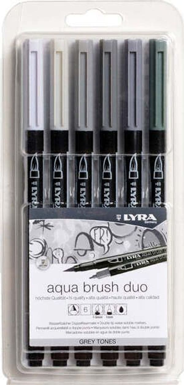 Pennarello Aqua Brush Duo - scala di grigio - Lyra - conf. 6 pezzi Cancelleria e prodotti per ufficio/Penne matite scrittura e correzione/Marcatori ed evidenziatori/Pennarelli per disegno Eurocartuccia - Pavullo, Commerciovirtuoso.it