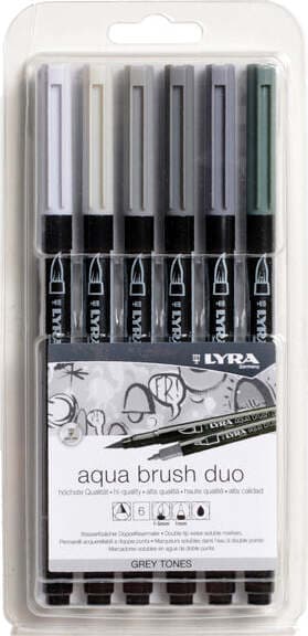 Pennarello Aqua Brush Duo - scala di grigio - Lyra - conf. 6 pezzi Cancelleria e prodotti per ufficio/Penne matite scrittura e correzione/Marcatori ed evidenziatori/Pennarelli per disegno Eurocartuccia - Pavullo, Commerciovirtuoso.it