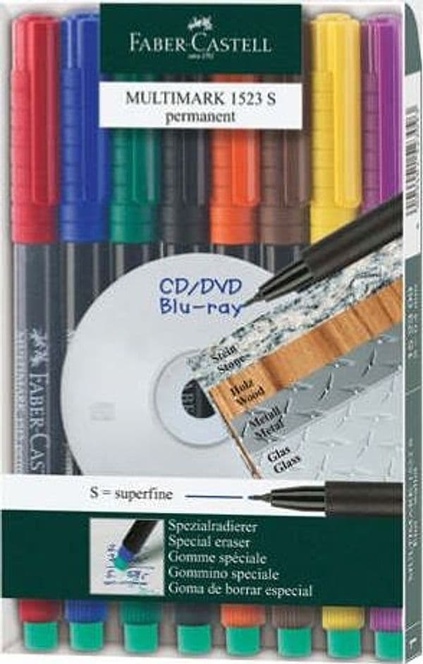 Pennarello Multimark universale permanente con gomma - punta superfine 0 4mm - astuccio 8 colori - Faber Castell Cancelleria e prodotti per ufficio/Penne matite scrittura e correzione/Marcatori ed evidenziatori/Pennarelli indelebili e marcatori Eurocartuccia - Pavullo, Commerciovirtuoso.it