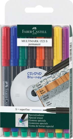 Pennarello Multimark universale permanente con gomma - punta superfine 0 4mm - astuccio 8 colori - Faber Castell Cancelleria e prodotti per ufficio/Penne matite scrittura e correzione/Marcatori ed evidenziatori/Pennarelli indelebili e marcatori Eurocartuccia - Pavullo, Commerciovirtuoso.it