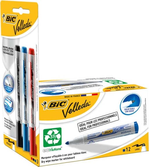 Pennarello per lavagne cancellabili Whiteboard Marker Velleda 1701 Recycled (blu) + 3 Ink Pocket (nero - rosso - blu) - Bic - promo box 12 + 3 pezzi Cancelleria e prodotti per ufficio/Penne matite scrittura e correzione/Marcatori ed evidenziatori/Marcatori cancellabili a secco e liquidi Eurocartuccia - Pavullo, Commerciovirtuoso.it