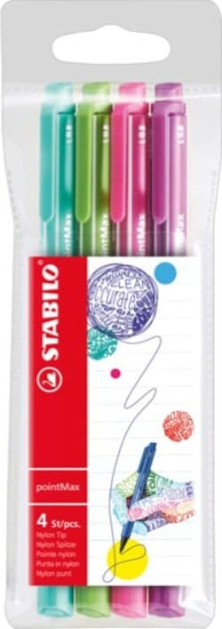 Pennarello PointMax punta feltro - punta 0 80mm - Stabilo - astuccio 4 colori: azzurro verde rosa viola Cancelleria e prodotti per ufficio/Penne matite scrittura e correzione/Penne e ricariche/Penne a punta porosa Eurocartuccia - Pavullo, Commerciovirtuoso.it