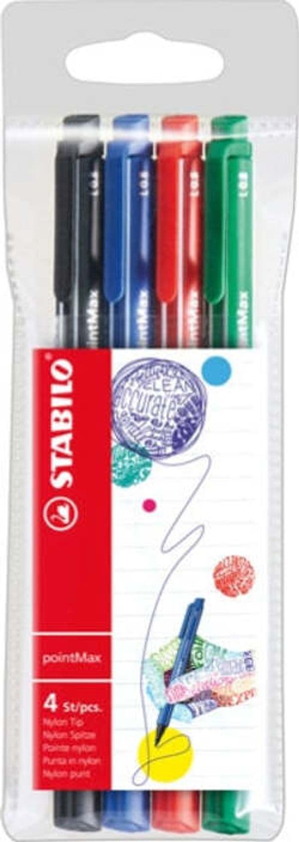 Pennarello PointMax punta feltro - punta 0 80mm - Stabilo - astuccio 4 colori: blu nero rosso verde Cancelleria e prodotti per ufficio/Penne matite scrittura e correzione/Penne e ricariche/Penne a punta porosa Eurocartuccia - Pavullo, Commerciovirtuoso.it