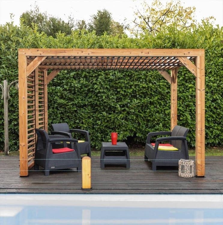 Pergola In Legno Termo-trattato Con Veneziane Mobili Sul Tetto E Su Una Parete 313x224cm Foresta