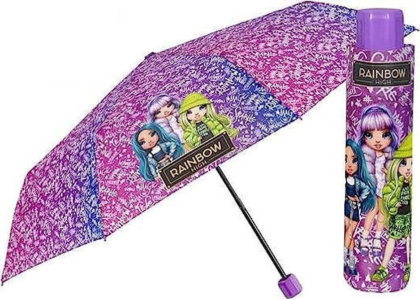 Perletti-Ombrello-Mini-Pieghevole-Antivento-Rainbow-High-50cm-per-Bambine