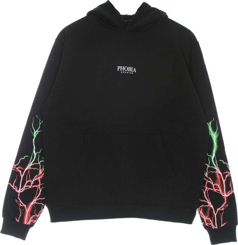 PHOBIA-Felpa-Leggera-Cappuccio-Uomo-Lightning-Hoodie-Black/red/green-da-uomo