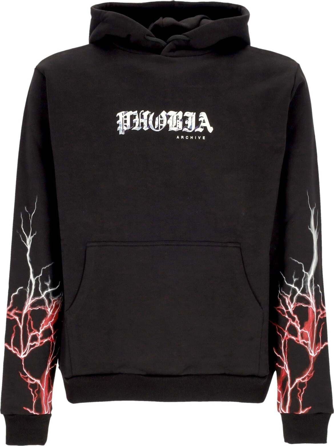PHOBIA-Felpa-Leggera-Cappuccio-Uomo-Lightning-Hoodie-Black/red/grey-da-uomo