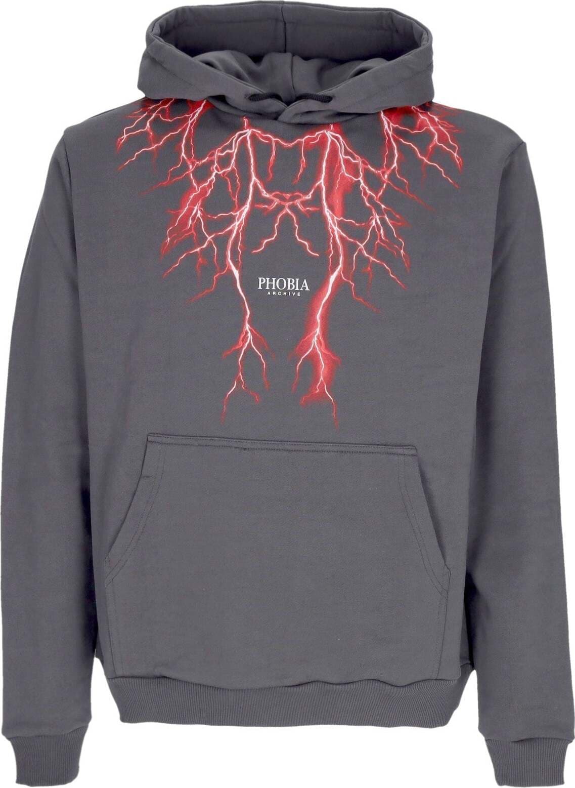 PHOBIA-Felpa-Leggera-Cappuccio-Uomo-Lightning-Hoodie-Grey/red-da-uomo