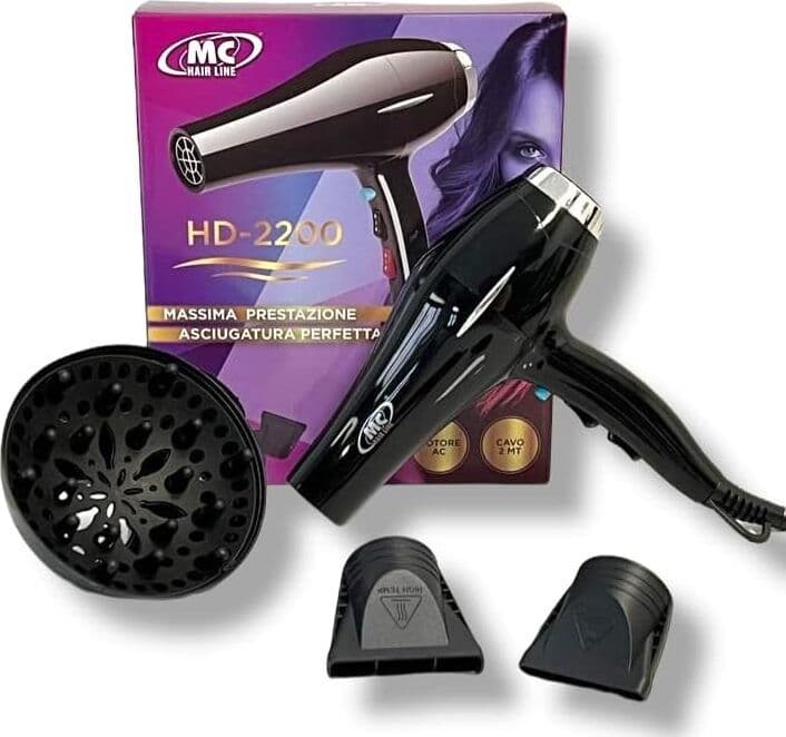 Phon Mc Asciugacapelli Professionale con Motore Ac, 2 Velocità e 2 Temperature ,Potenza 2200W, Diffusore e 2 Beccucci Inclusi Bellezza/Cura dei capelli/Strumenti per lo styling/Asciugacapelli e accessori/Asciugacapelli Grow Up - Casoria, Commerciovirtuoso.it