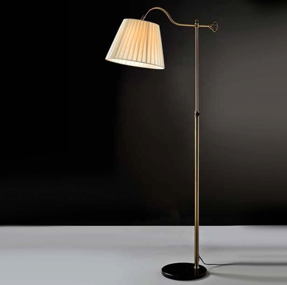 Piantana-classica-Illuminando-BRIDGE-TE-LED-lampada-terra-snodabile-metallo-brunito-paralume-stoffa-pieghe-interni-E27