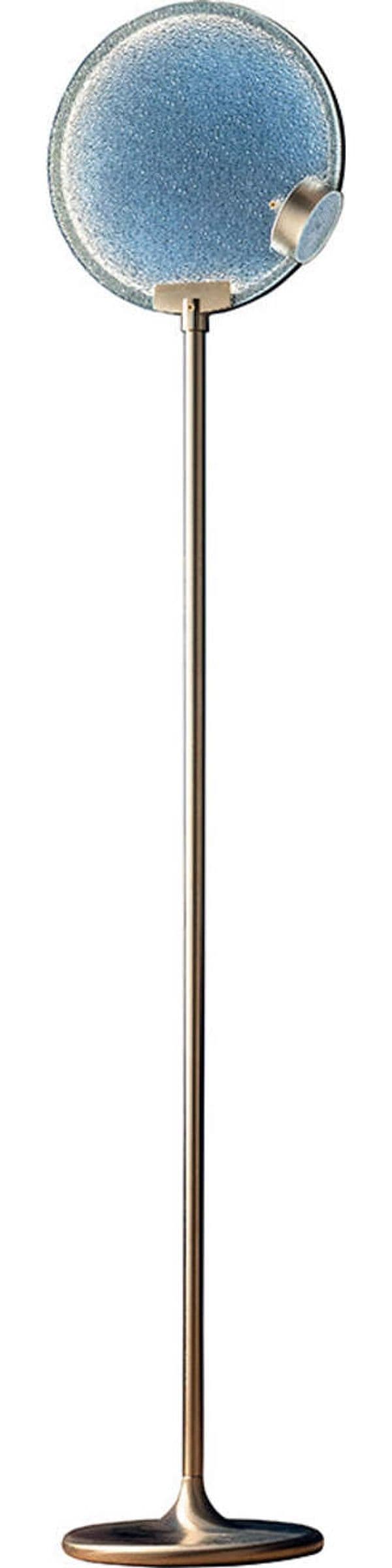 Piantana-Contemporanea-Horo-Metallo-Ottone-Vetro-Azzurro-Led-14,4W