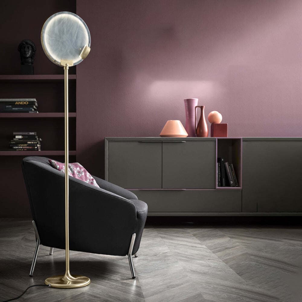 Piantana-Contemporanea-Horo-Metallo-Ottone-Vetro-Grigio-Led-14,4W