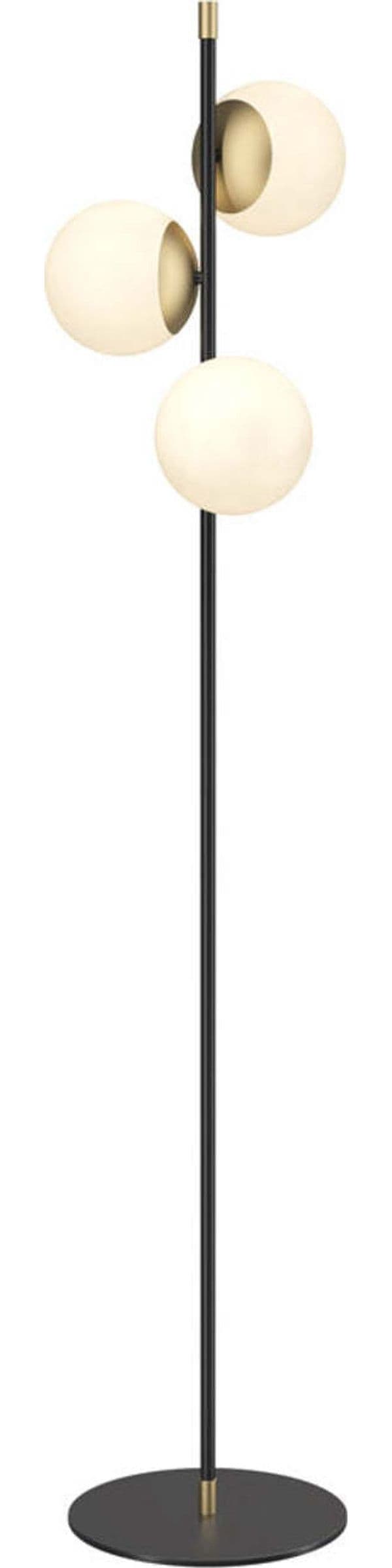 Piantana-Contemporanea-Nostalgia-Metallo-Oro-Opaco-3-Luci-Diffusori-Bianchi