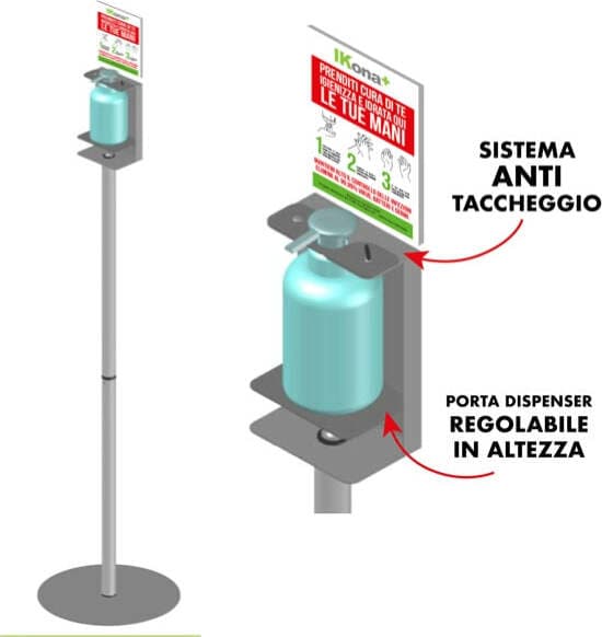 Piantana da terra - con supporto - per dispenser regolabile - 140 cm - CWR Casa e cucina/Bagno/Accessori per il bagno/Dosatori e porta accessori/Dosatori per sapone liquido Eurocartuccia - Pavullo, Commerciovirtuoso.it