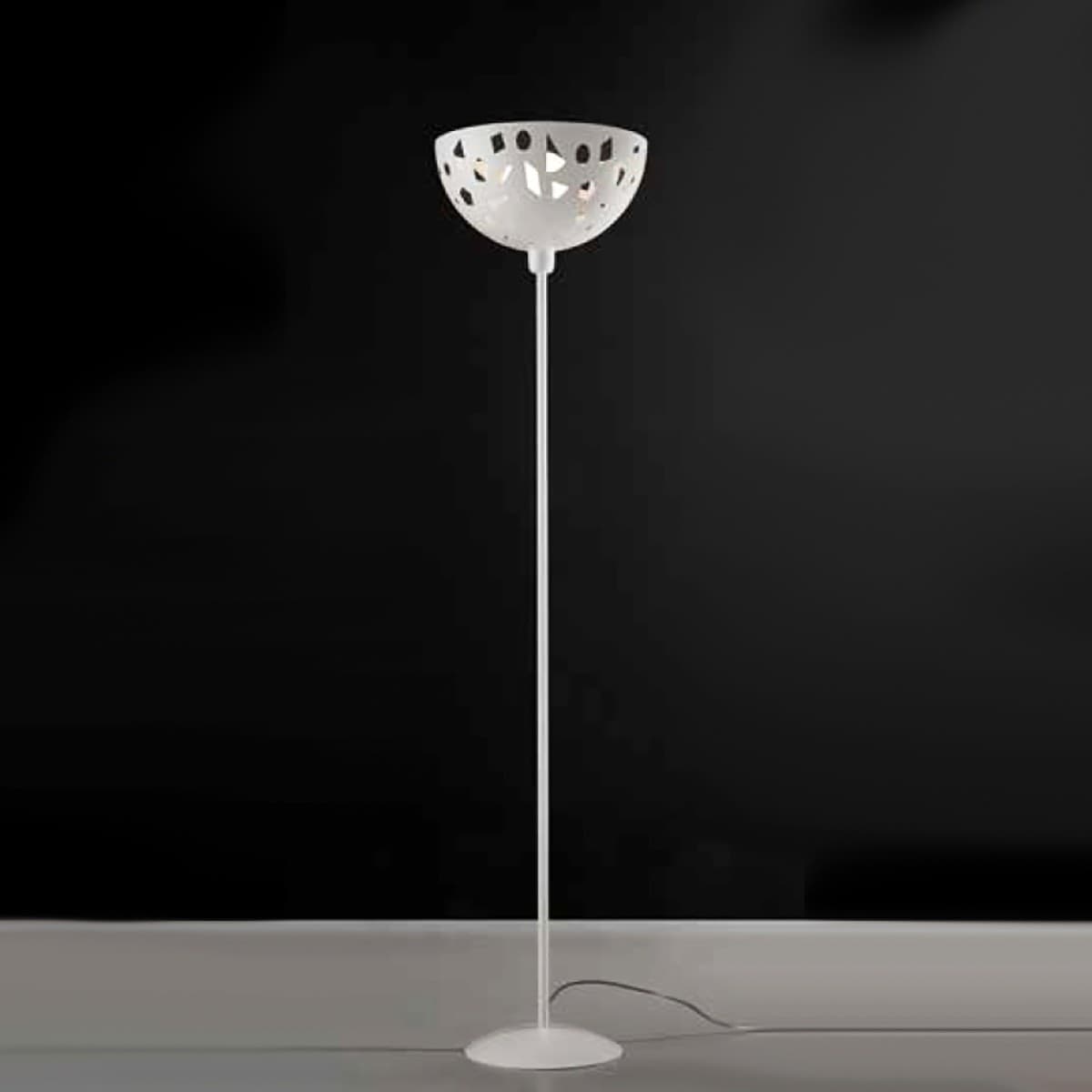 Piantana-moderna-Illuminando-GEO-TE-C1-LED-lampada-terra-metallo-bianco-grigio-sabbia-mezza-sfera-traforata-interno-E27-H173