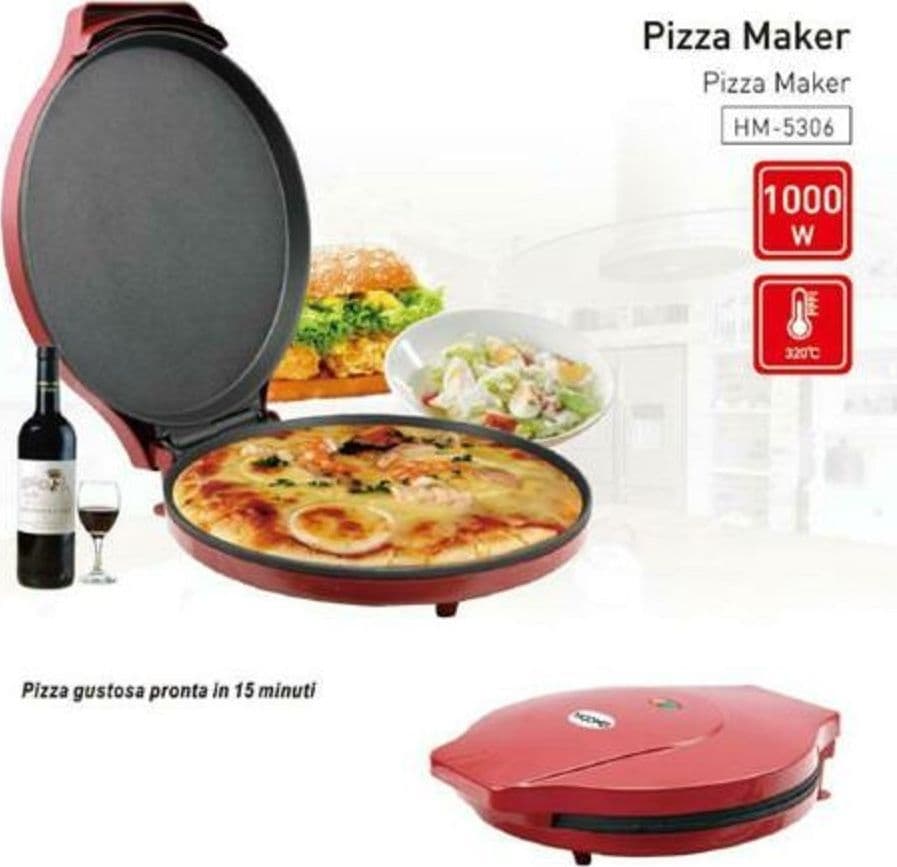 Piastra-Elettrica-Cuoci-Pizza-850/1000watt-Doppio-Riscaldamento-Cuoce-In-15-Min.