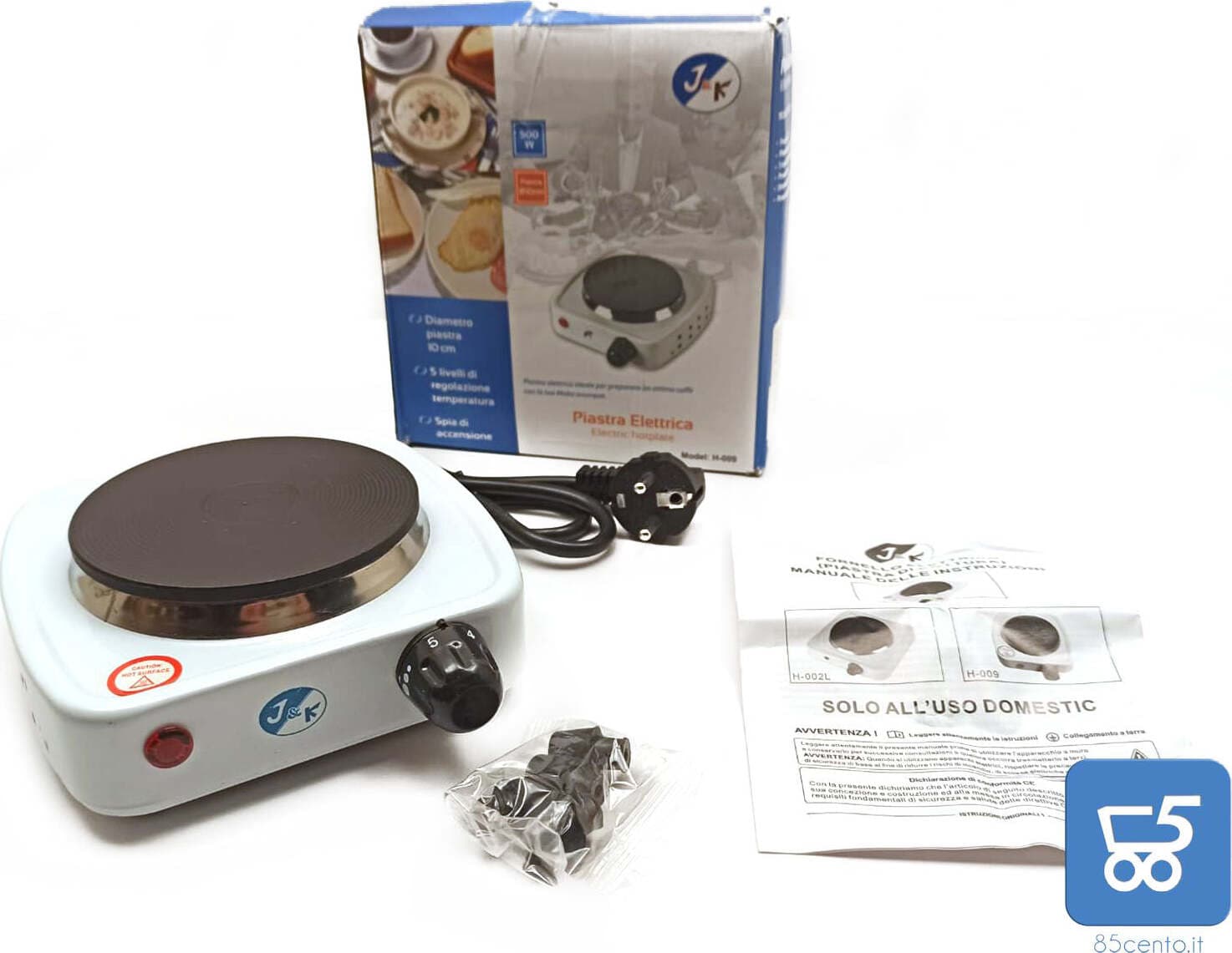 Piastra elettrica fornello diametro 10 cm regolazione 5 livelli spia accensione 500W in Fornellini elettrici 85cento.it - Potenza, commercioVirtuoso.it