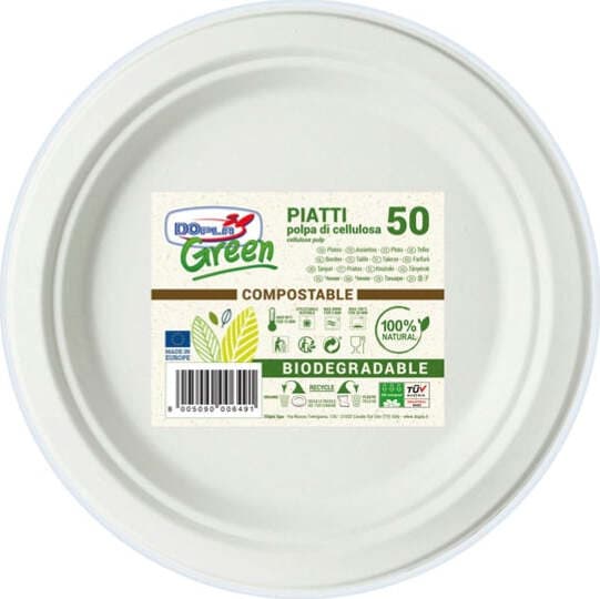 Piatti piani - diametro 220 mm - biodegradabili - Dopla Green - conf. 50 pezzi Casa e cucina/Stoviglie/Stoviglie monouso/Piatti Eurocartuccia - Pavullo, Commerciovirtuoso.it