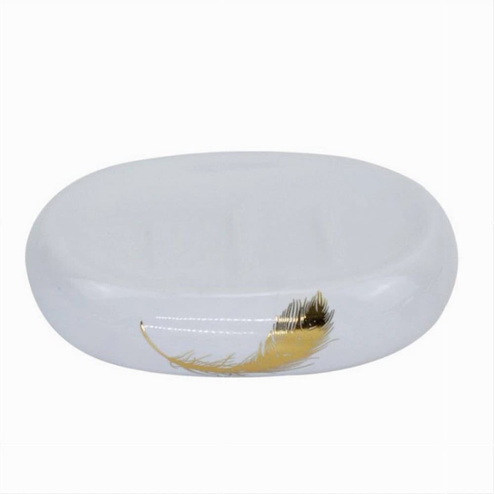 PIATTINO PER SAPONE IN CERAMICA BIANCA CON PIUMA ORO PORTASAPONETTA BAGNO 59896 in Portasapone Trade Shop italia - Napoli, commercioVirtuoso.it