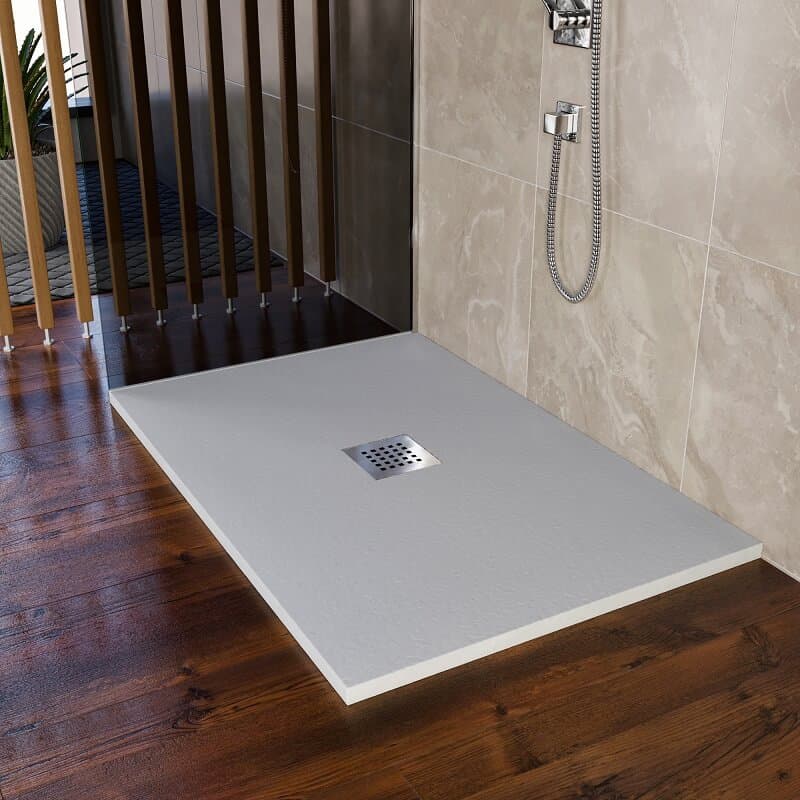 Piatto Doccia 75x150 Mineralmarmo Grigio Chiaro Scarico Centrale