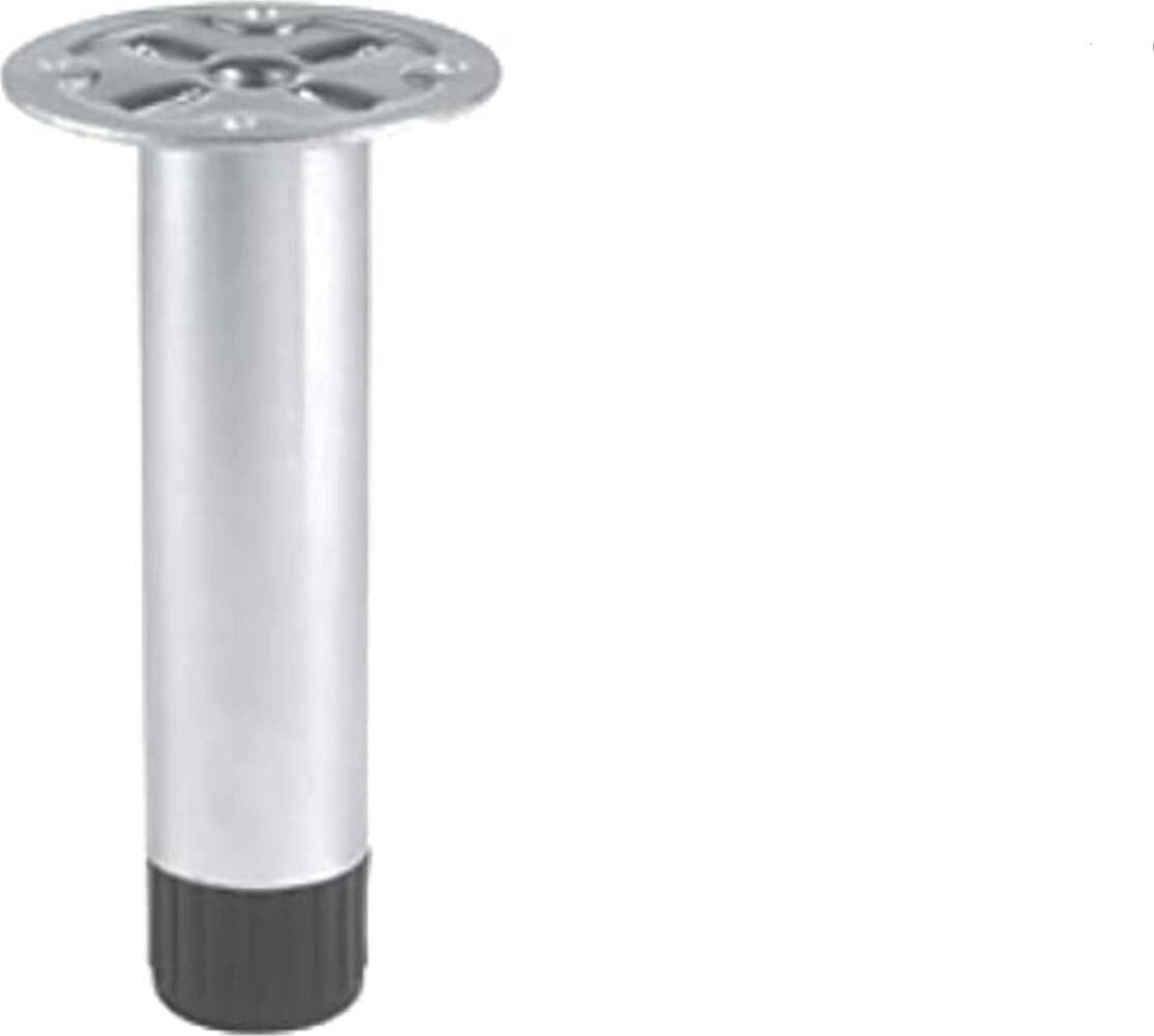 PIEDE-TONDO-REGOLABILE-IN-ACCIAIO-CON-FINITURA-ZINCATA---PIASTRA-PER-ATTACCO-AL-MOBILE---Ø28MMxH.120MM