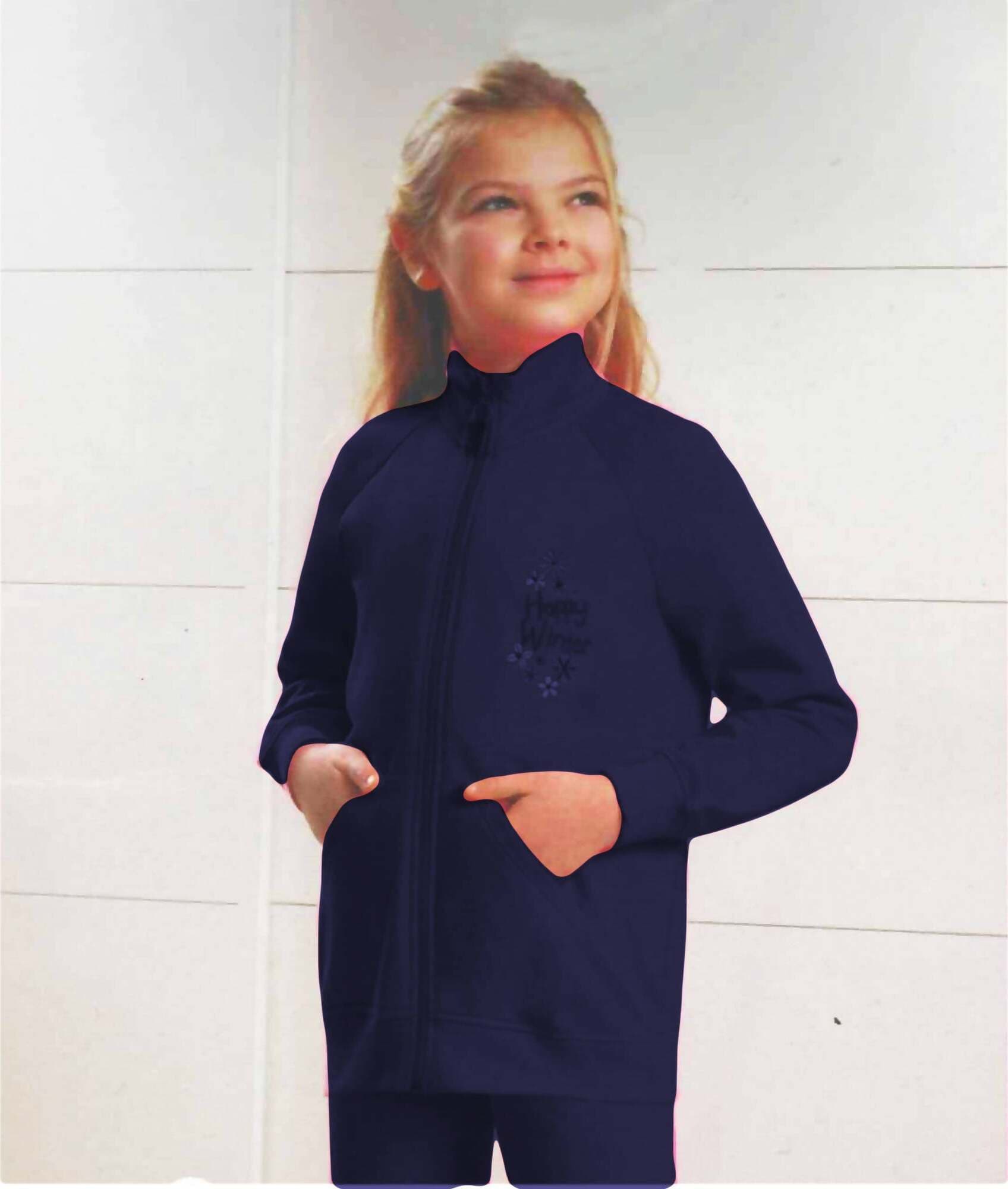Pigiama Bambina Due Pezzi Marca Bimbissimi a Giacca Con Cerniera Color Blu in Cotone Felpato Invernale Art. Pg7922-As