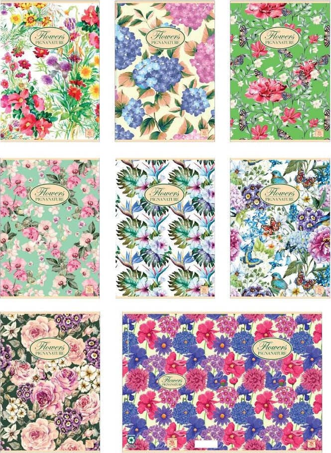 Pigna-Nature-Flowers-Quaderno-Maxi-Formato-A4-Rigatura-5M-Quadretti-5-mm-Carta-Riciclata