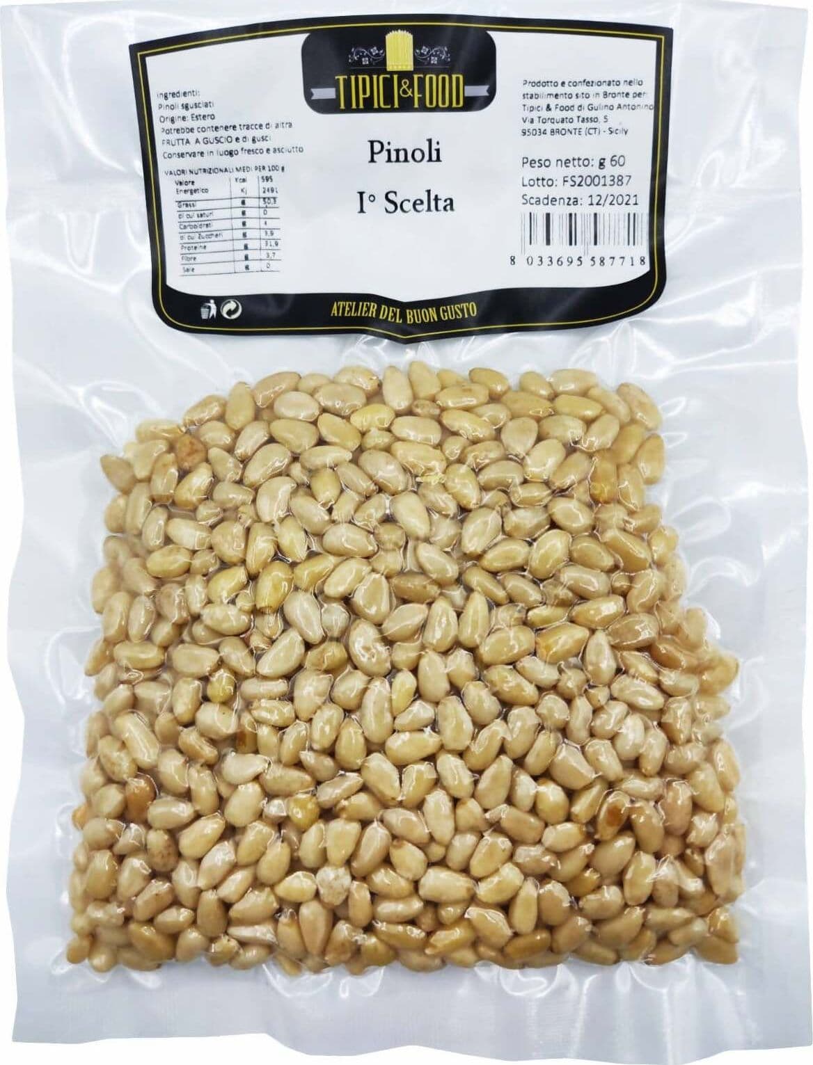 Pinoli di Prima Scelta 60gr. Produzione Estera Sibirica Frutta secca Tipici & Food - Bronte, Commerciovirtuoso.it