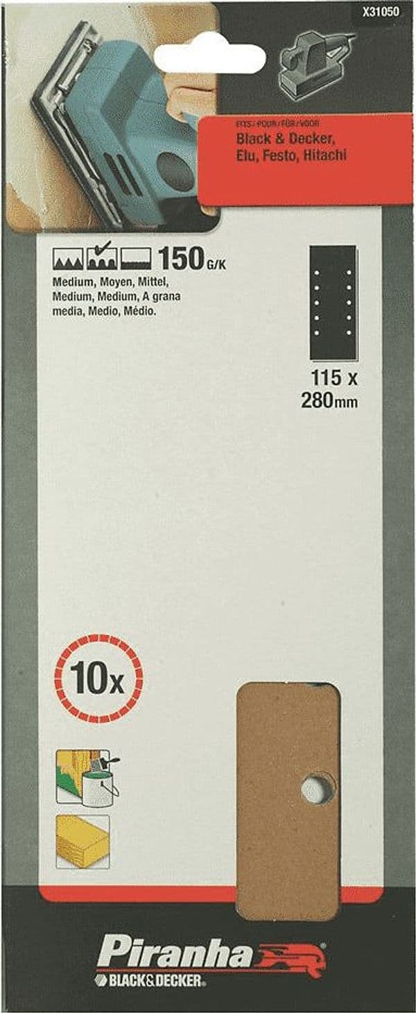 PIRANHA-BLACK-DECKER-10-FOGLI-ABRASIVI-FORATI-115X280-G.150-X31050