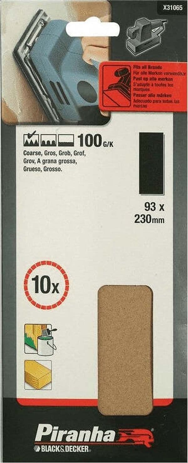 PIRANHA--BLACK&DECKER-10-FOGLI-AL-CORINDONE-PER-LEVIGATRICI-93X230-GR.100-X31065