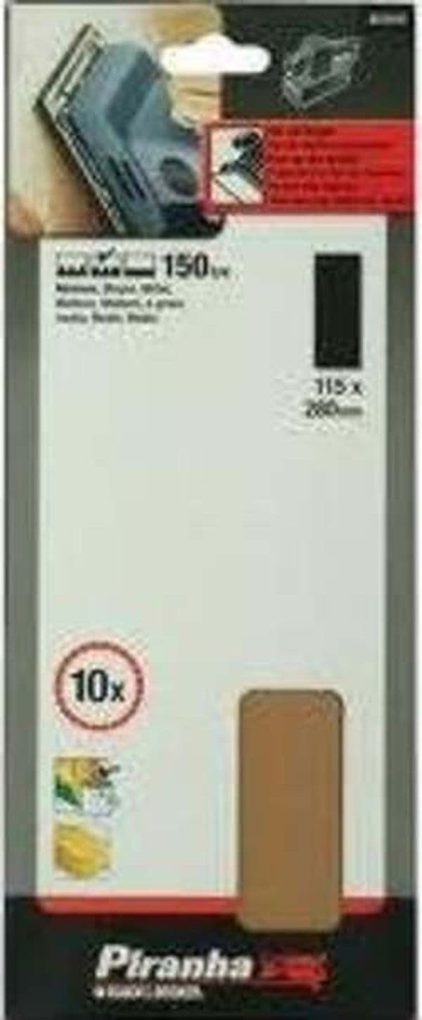 PIRANHA-BLACK&DECKER-10FOGLI-CARTA-ABRASIVA-PER-ORBITALI-115X280mm-GRANA-150-X31010