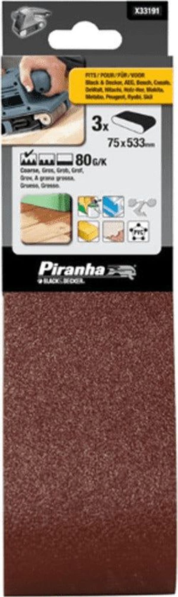 PIRANHA-BLACK&DECKER-3-NASTRI-ABRASIVI-75X533-GR.-80