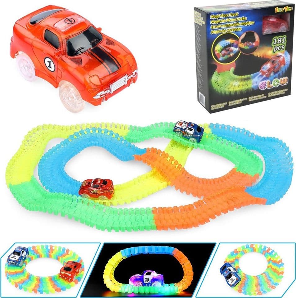 PISTA MAGIC MACCHININE FLESSIBILE COSTRUZIONI FLUORESCENTE AUTO CON LUCI BAMBINI