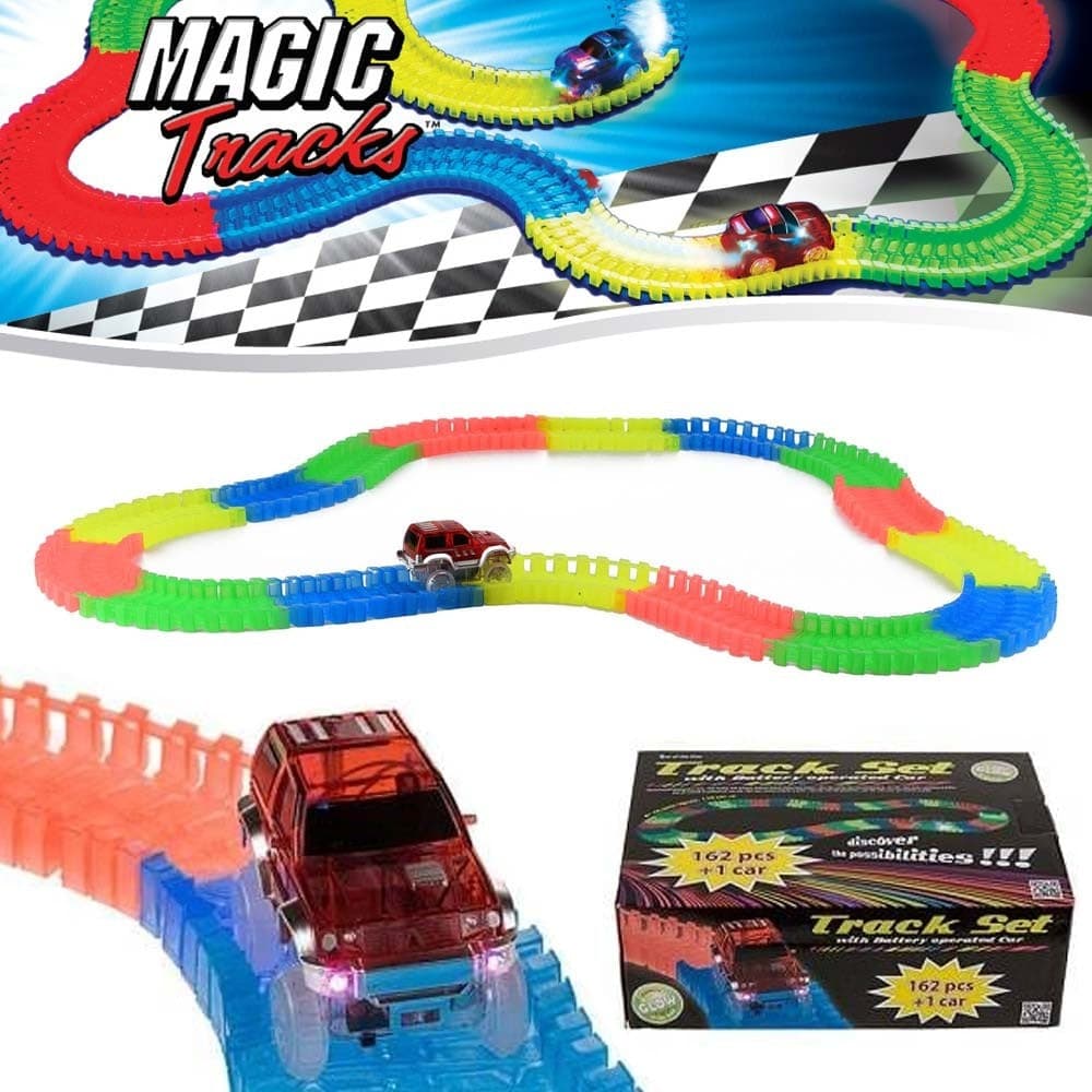 PISTA MULTICOLORE CON MACCHINA A LED 162 PEZZI BINARI COMPONIBILI MULTI PERCORSO