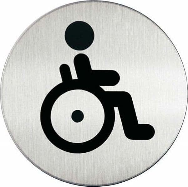 Pittogramma adesivo - WC diversamente abili - acciaio - diametro 8 3 cm - Durable Fai da te/Ferramenta/Numeri civici targhe e cartelli/Targhe per il nome Eurocartuccia - Pavullo, Commerciovirtuoso.it