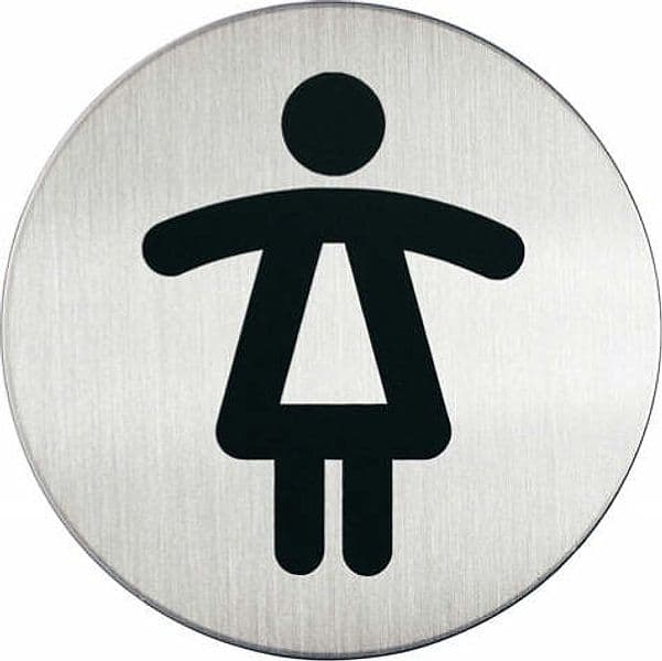 Pittogramma adesivo - WC donne - acciaio - diametro 8 3 cm - Durable Fai da te/Ferramenta/Numeri civici targhe e cartelli/Targhe per il nome Eurocartuccia - Pavullo, Commerciovirtuoso.it