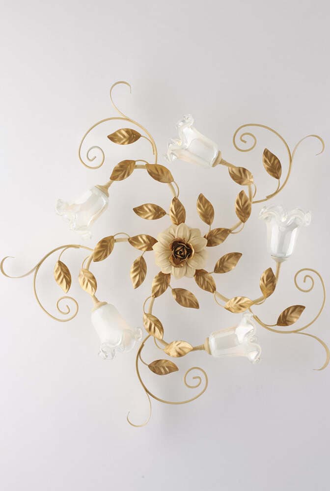 Plafoniera-Arte-Povera-Cesto-Avorio-E-Oro-5-Luci-E14