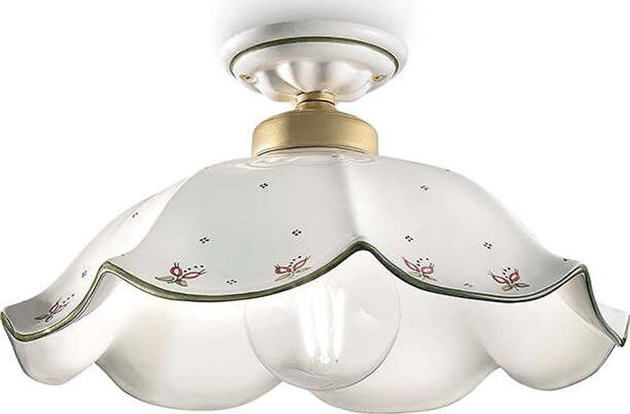 Plafoniera-Classica-Belluno-Ceramica-E-Ottone-Satinato-Decorato-1-Luce-E27