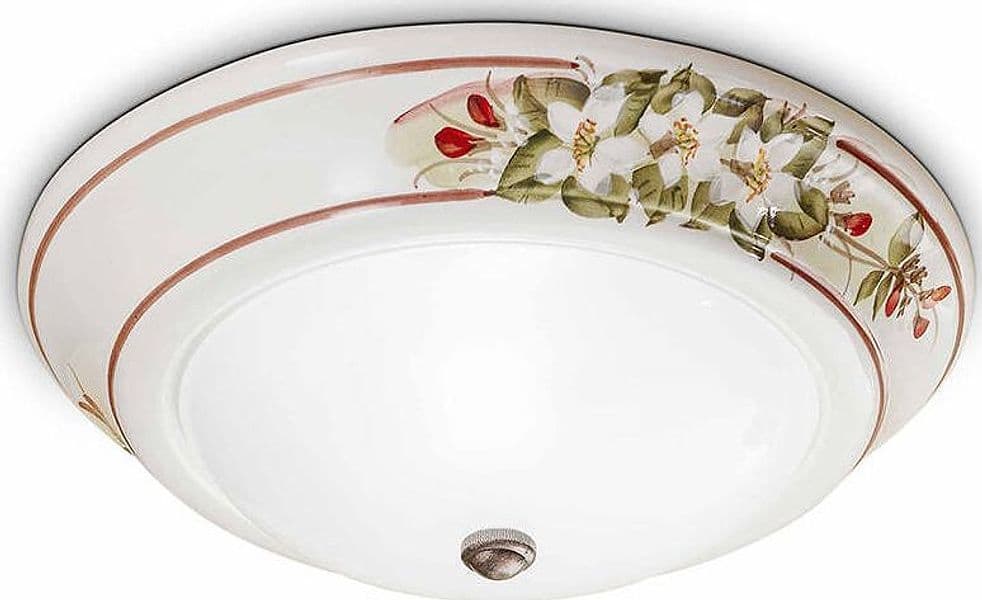 Plafoniera-Classica-Capua-Ceramica-E-Ottone-Satinato-Decorato-1-Luce-E27
