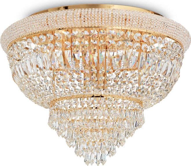 Plafoniera-Classica-Dubai-Metallo-Cristallo-Ottone-24-Luci-E14