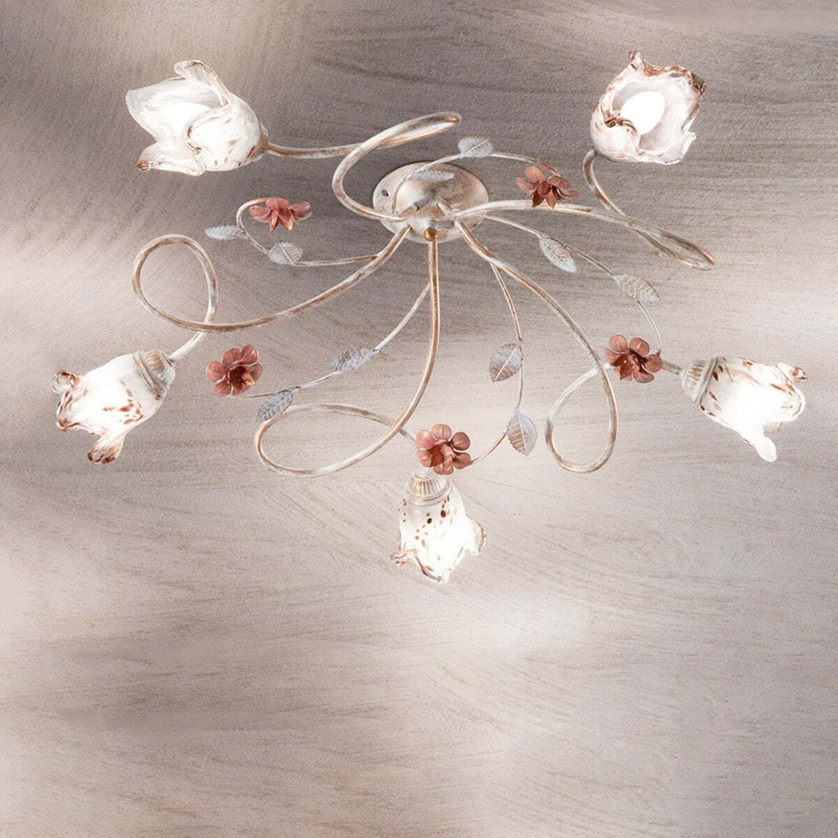 Plafoniera-classica-Due-P-illuminazione-MATILDE-PL5-E14-LED-metallo-vetro-lampada-soffitto