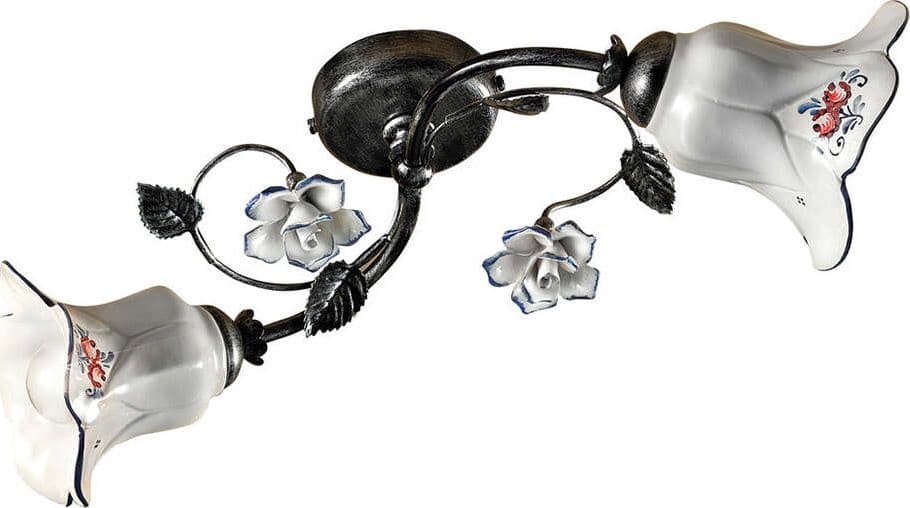Plafoniera-Classica-Pisa-Metallo-E-Ceramica-Nero-Sfumato-Argento-2-Luci-E14