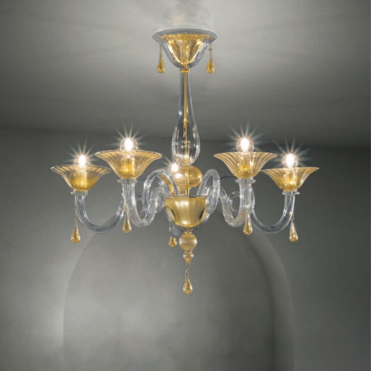 Plafoniera-classica-Sylcom-DOLFIN-1380-5-E14-LED-vetro-soffiato-lampada-soffitto